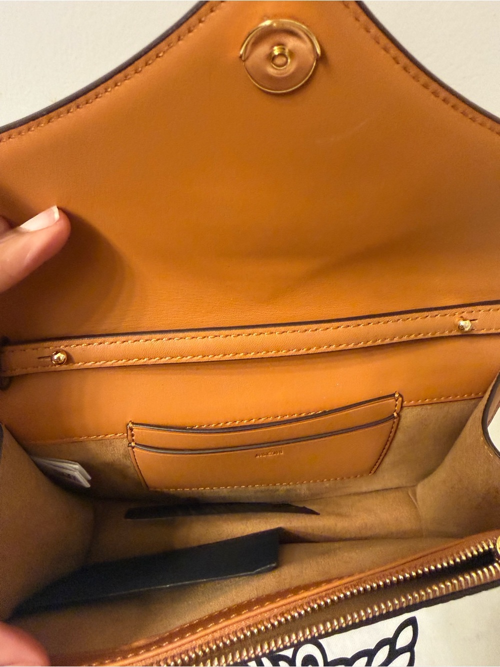 MCM Tan Visetos Crossbody Bag with Gold Chain Strap - Picture 5 of 12
